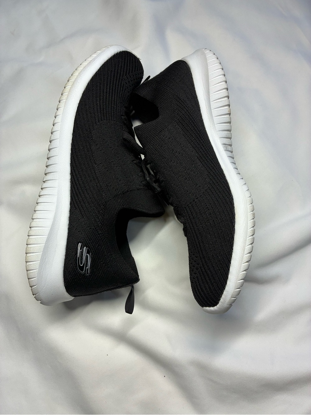 Skechers Black Knit Slip-On Sneakers with White Outsole